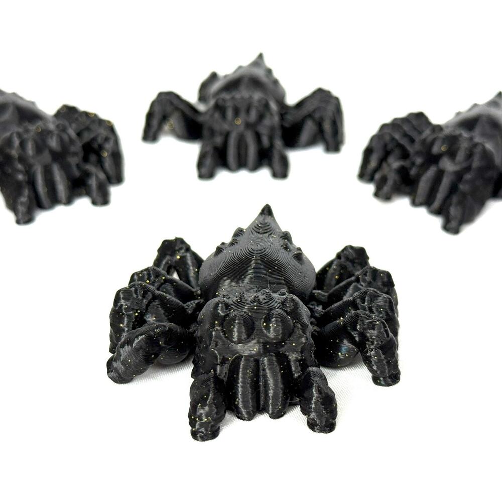 Mini Black Glitter Spider Figures Creepy Flexi Cute Halloween Decor 2.5" Set 4